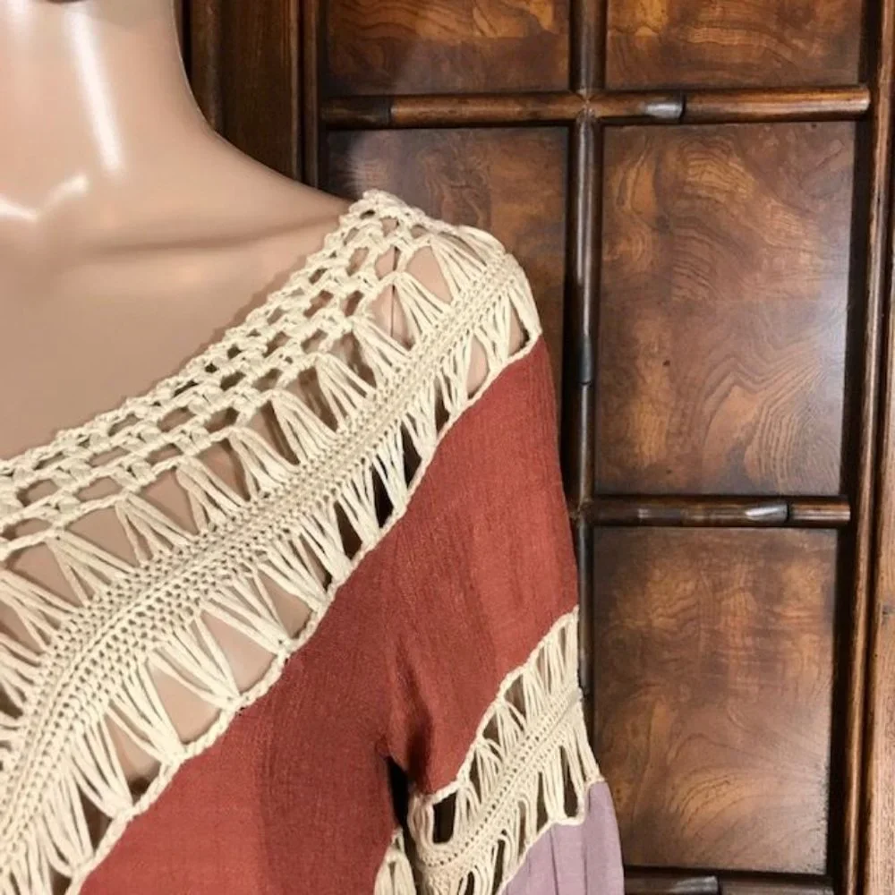 Chevron Crochet and Refined Gauze Cotton Blend Boho Top